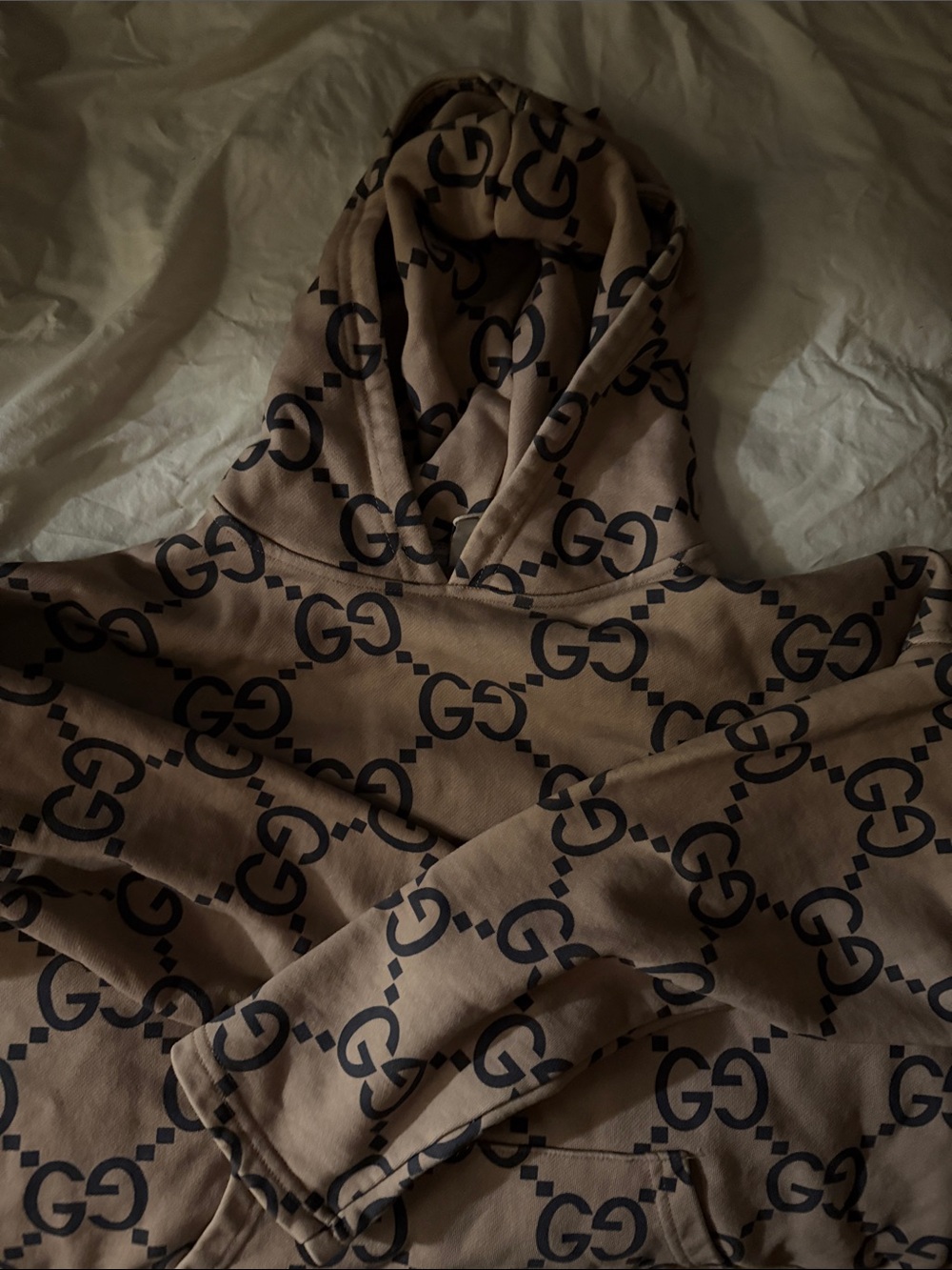 Gucci Beige and Black All-Over GG Logo Hoodie(give me a fair offer & it’s yours)